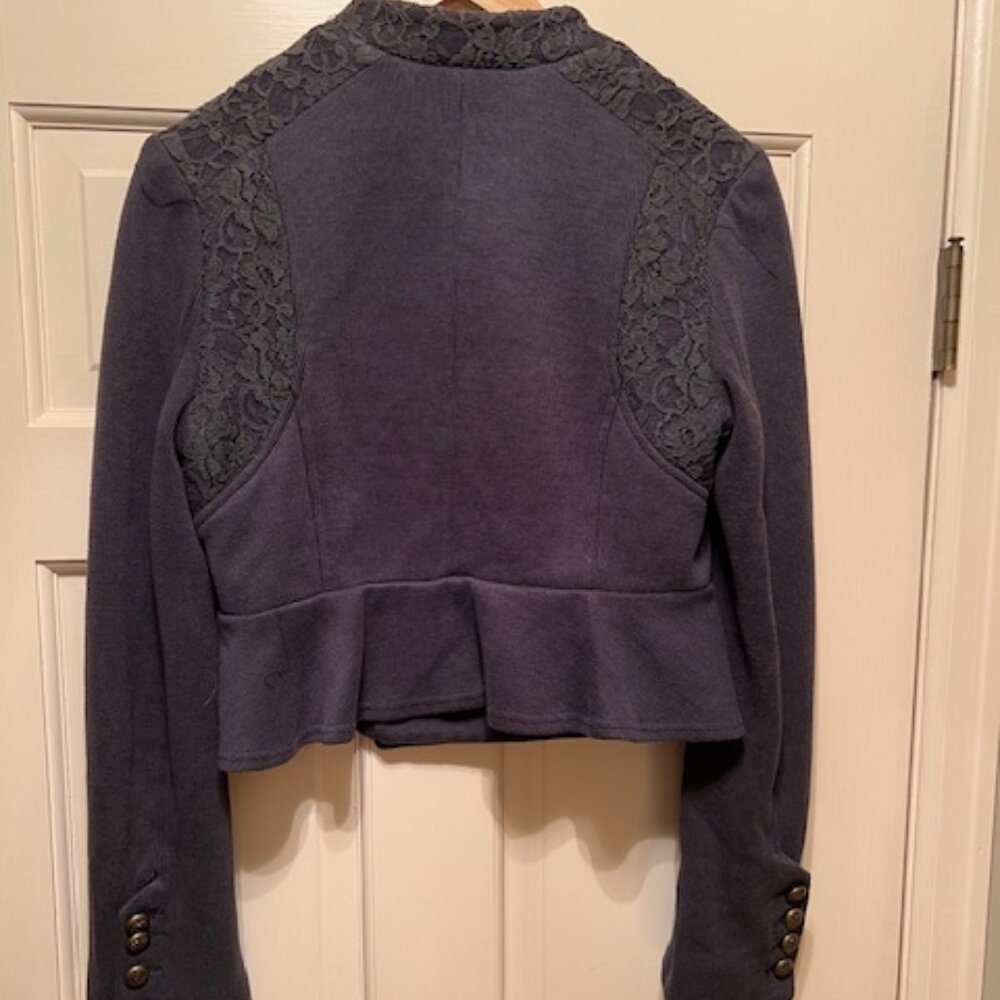 Free People, We The Free, Peplum Navy Lace Military Sweater Coat, Sz 8 - Picture 4 of 5